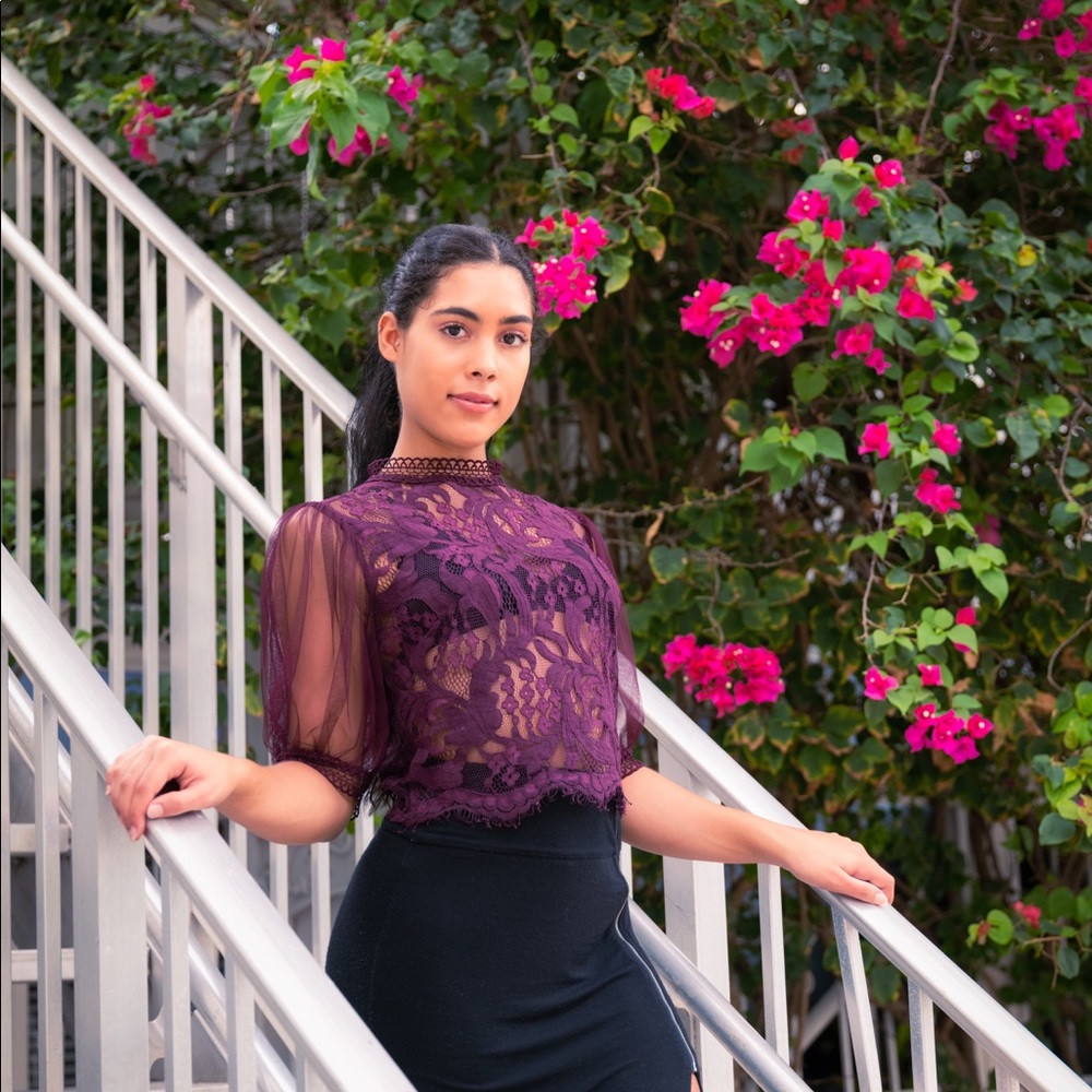 Purple royal see-through flower top